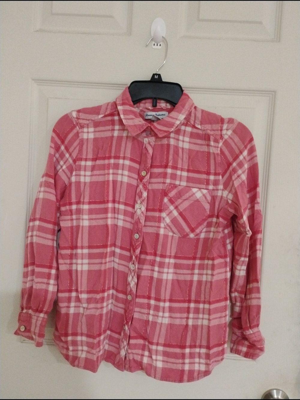 Tommy Bahama Pink and White Plaid Button-Down Shirt